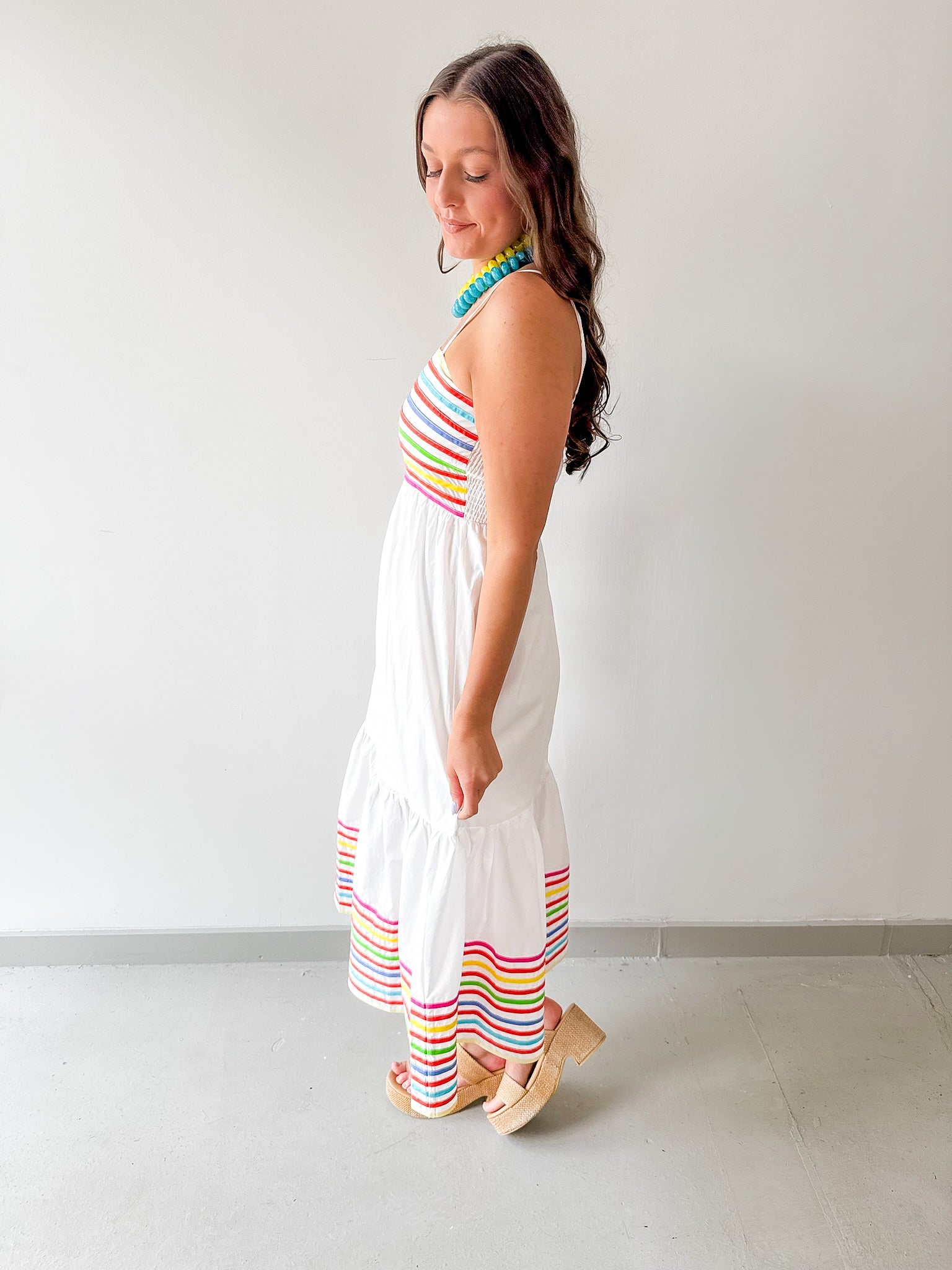 Color Stripe Spaghetti Midi Dress