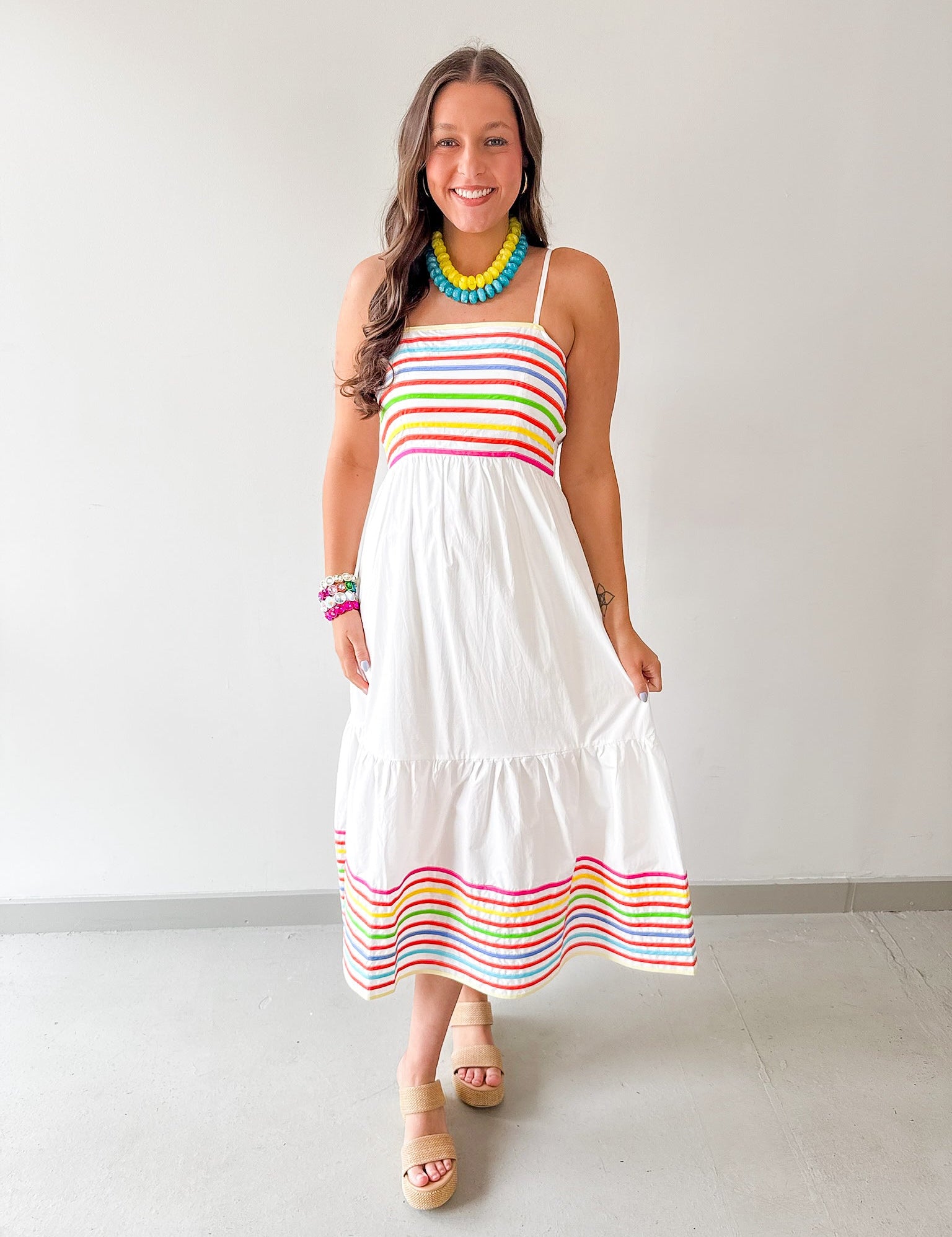 Color Stripe Spaghetti Midi Dress