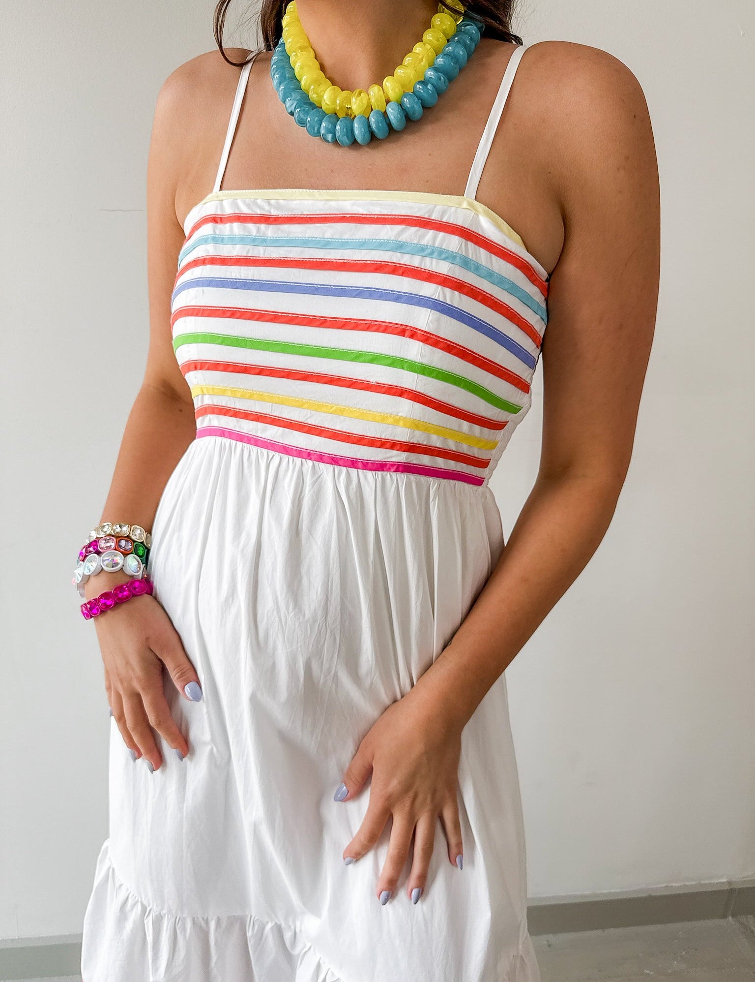 Color Stripe Spaghetti Midi Dress
