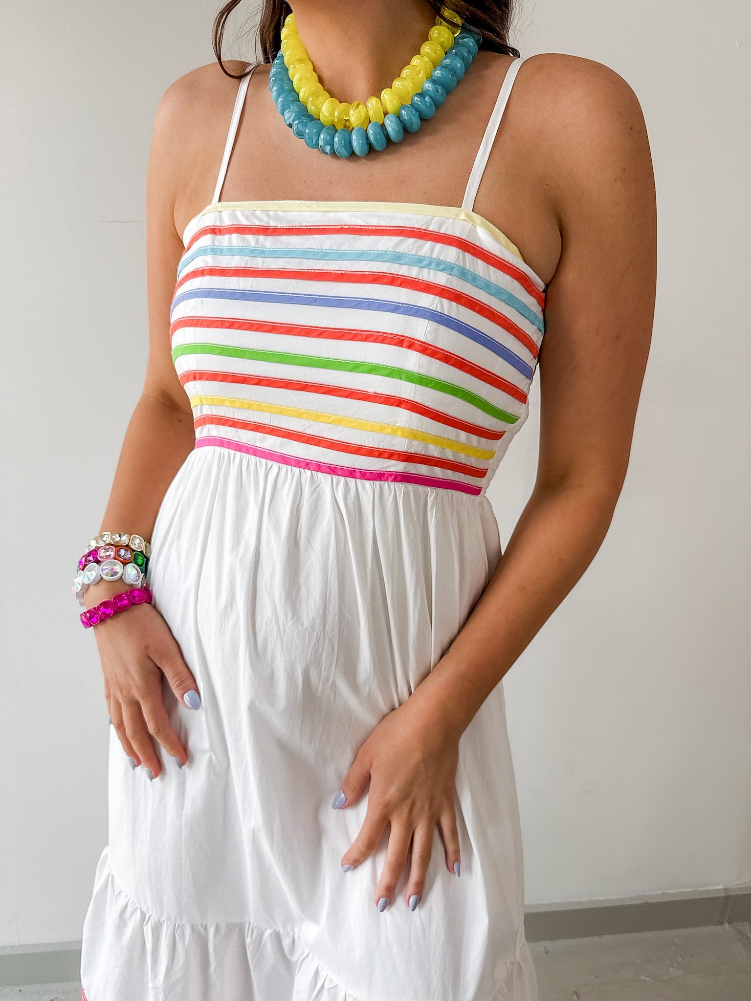 Color Stripe Spaghetti Midi Dress