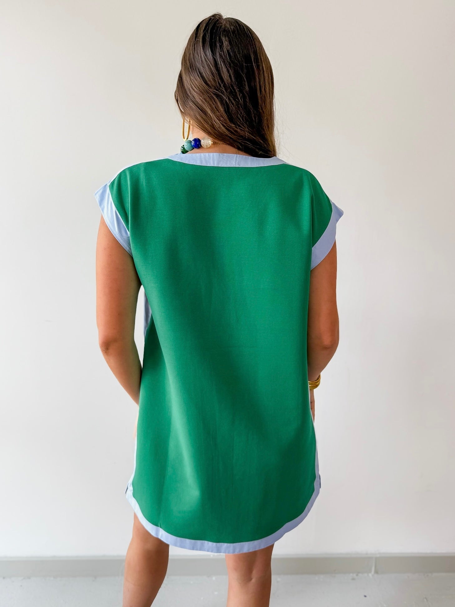 Contrast Accent Dress - Green/Blue