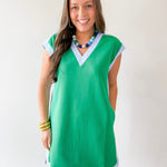 Contrast Accent Dress - Green/Blue