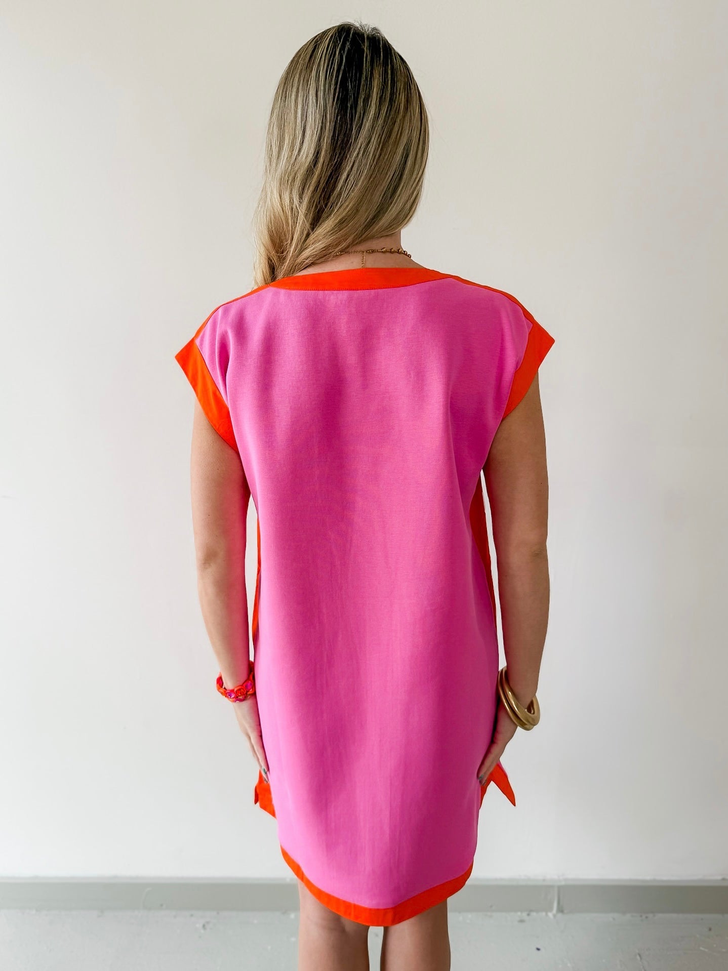 Contrast Accent Dress - Pink/Orange