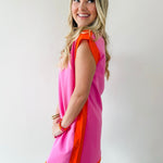 Contrast Accent Dress - Pink/Orange