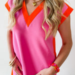 Contrast Accent Dress - Pink/Orange