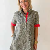 Contrast Accent Leopard Dress - Beige