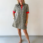 Contrast Accent Leopard Dress - Beige