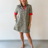 Contrast Accent Leopard Dress - Beige