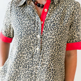 Contrast Accent Leopard Dress - Beige