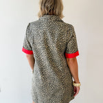 Contrast Accent Leopard Dress - Beige