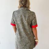 Contrast Accent Leopard Dress - Beige