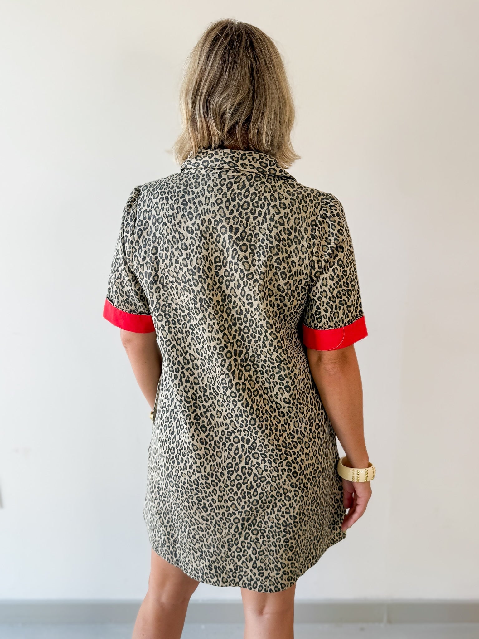 Contrast Accent Leopard Dress - Beige