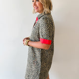 Contrast Accent Leopard Dress - Beige