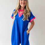 Contrast Accent Solid Casual Dress - Royal Mix