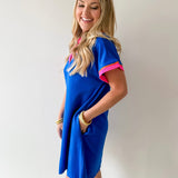 Contrast Accent Solid Casual Dress - Royal Mix