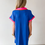 Contrast Accent Solid Casual Dress - Royal Mix