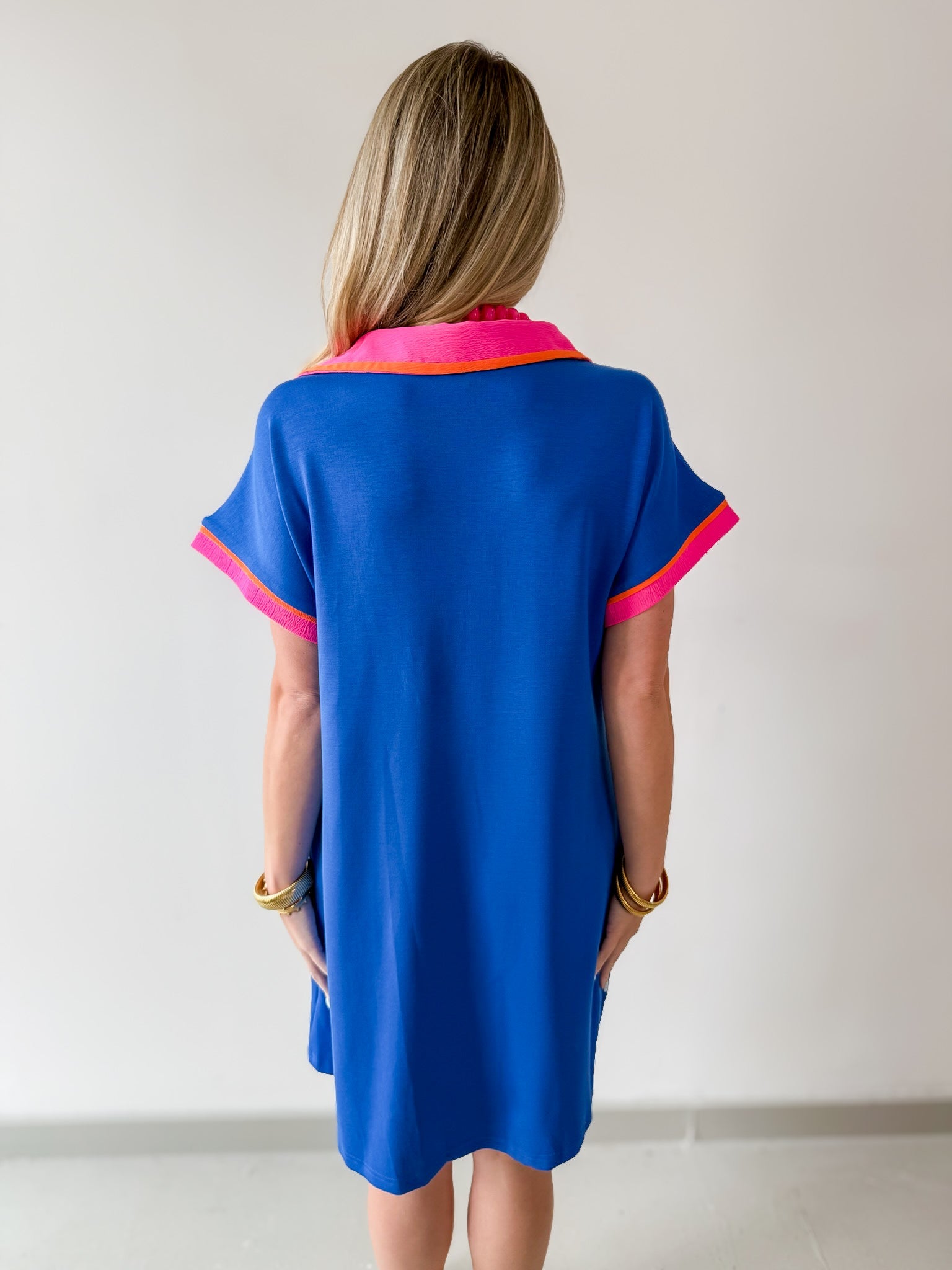 Contrast Accent Solid Casual Dress - Royal Mix