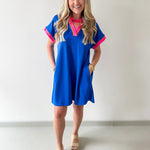Contrast Accent Solid Casual Dress - Royal Mix