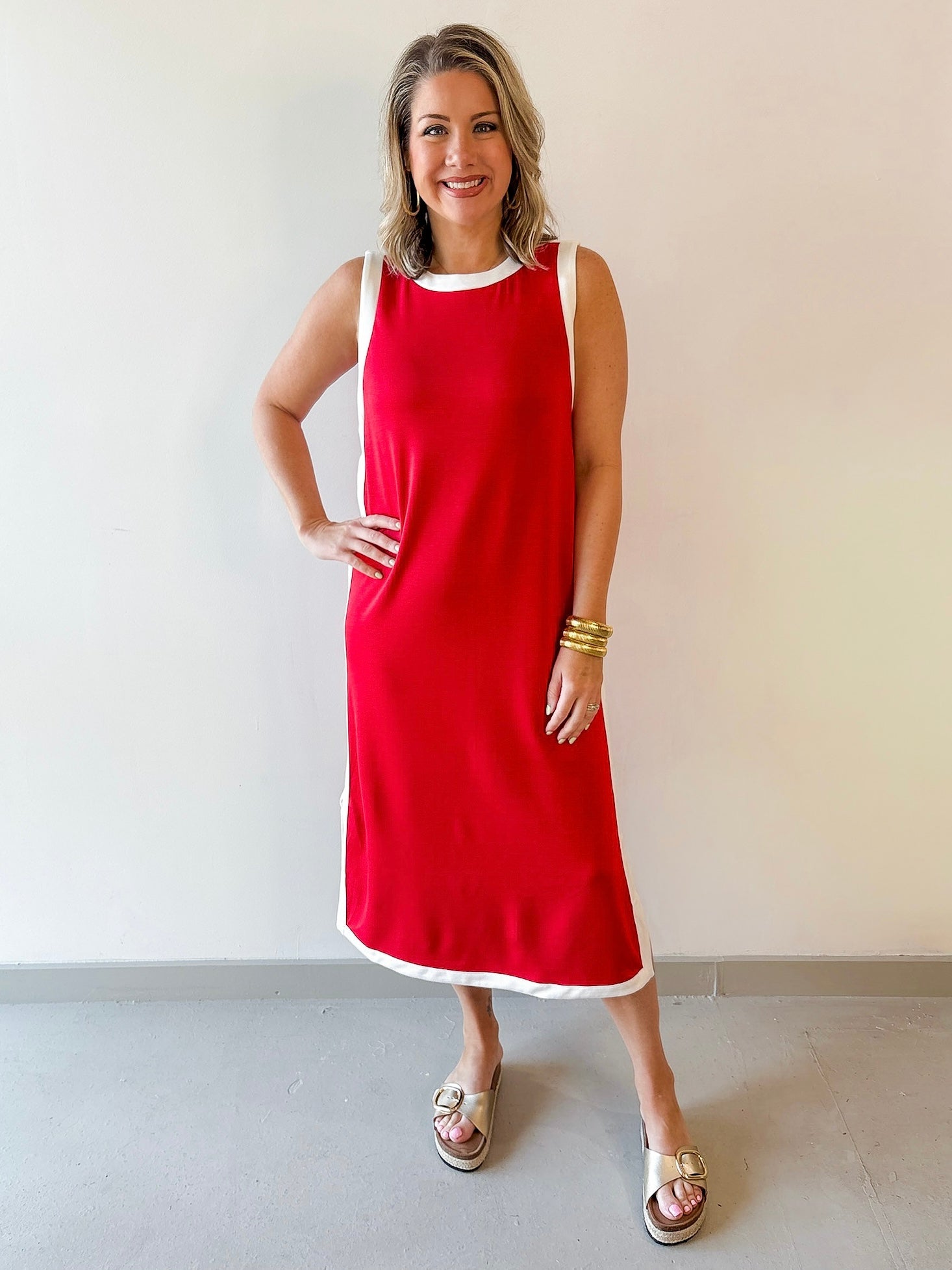 Contrast Binding Midi Dress