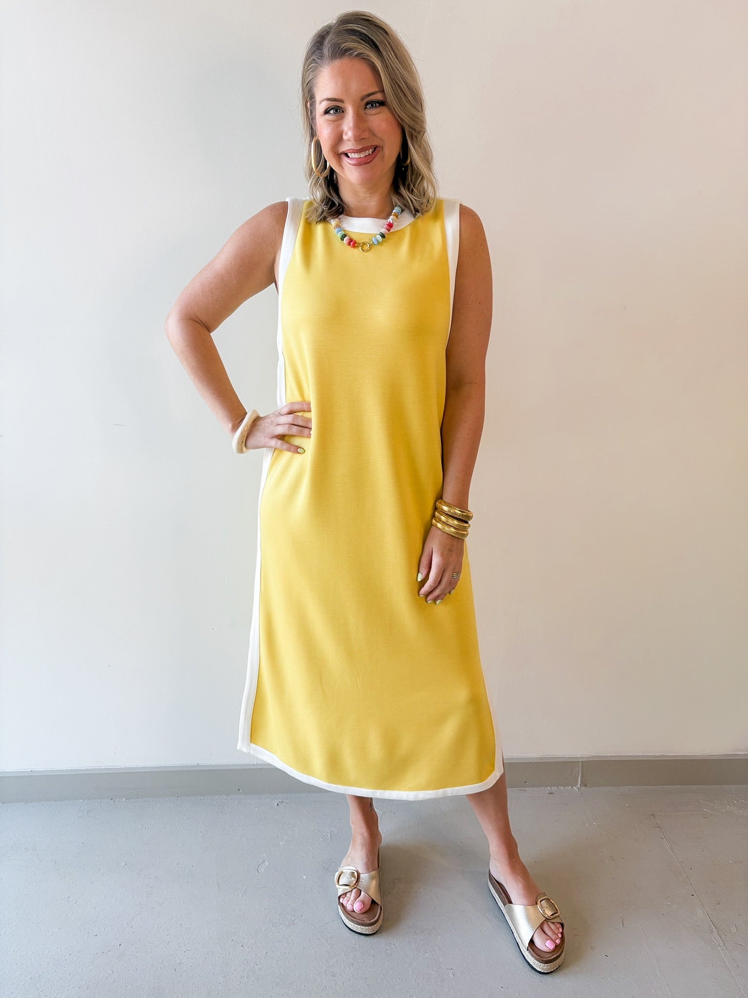 Contrast Binding Midi Dress