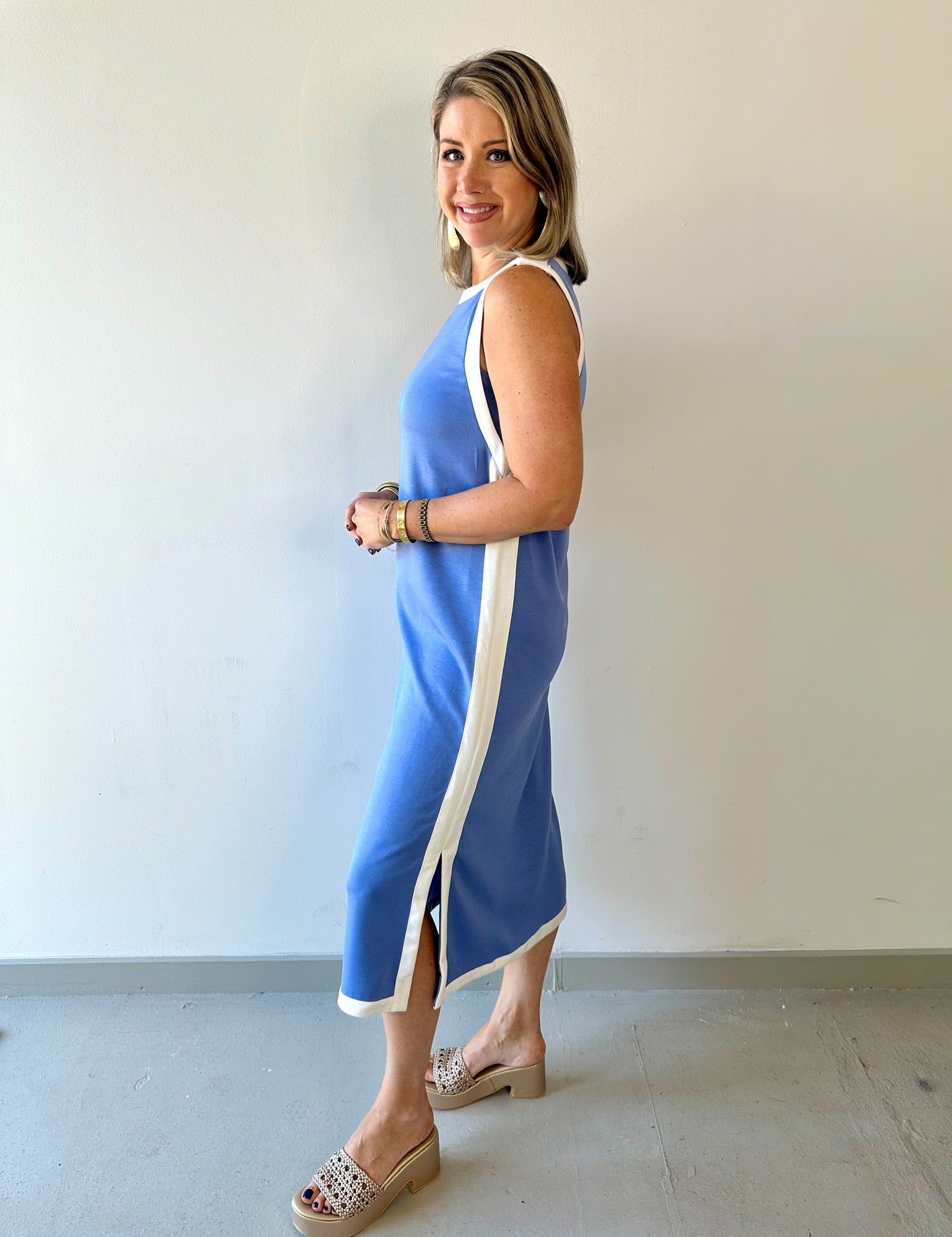 Contrast Binding Midi Dress