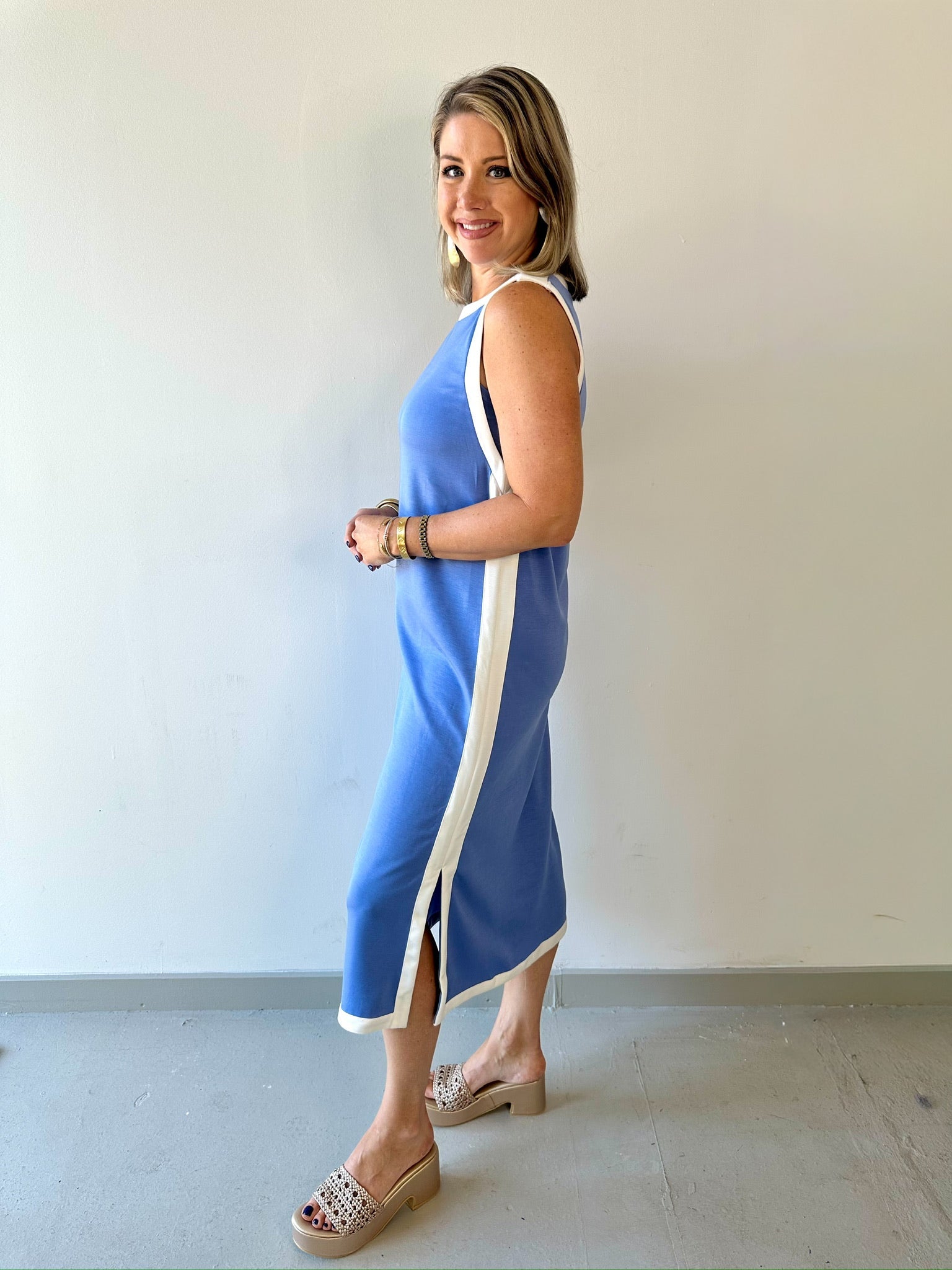 Contrast Binding Midi Dress