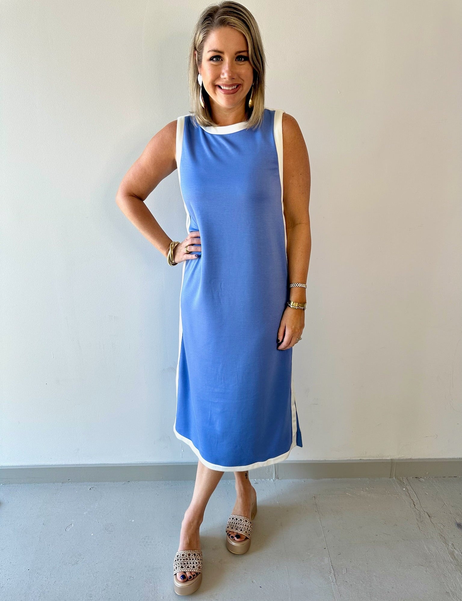 Contrast Binding Midi Dress
