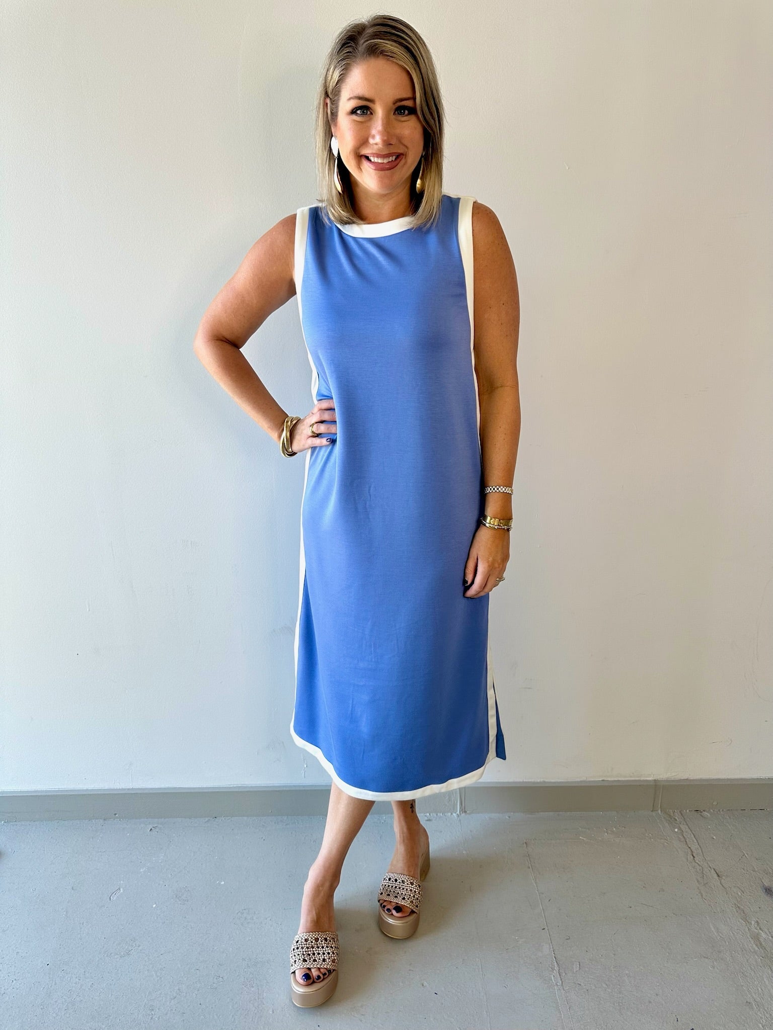 Contrast Binding Midi Dress