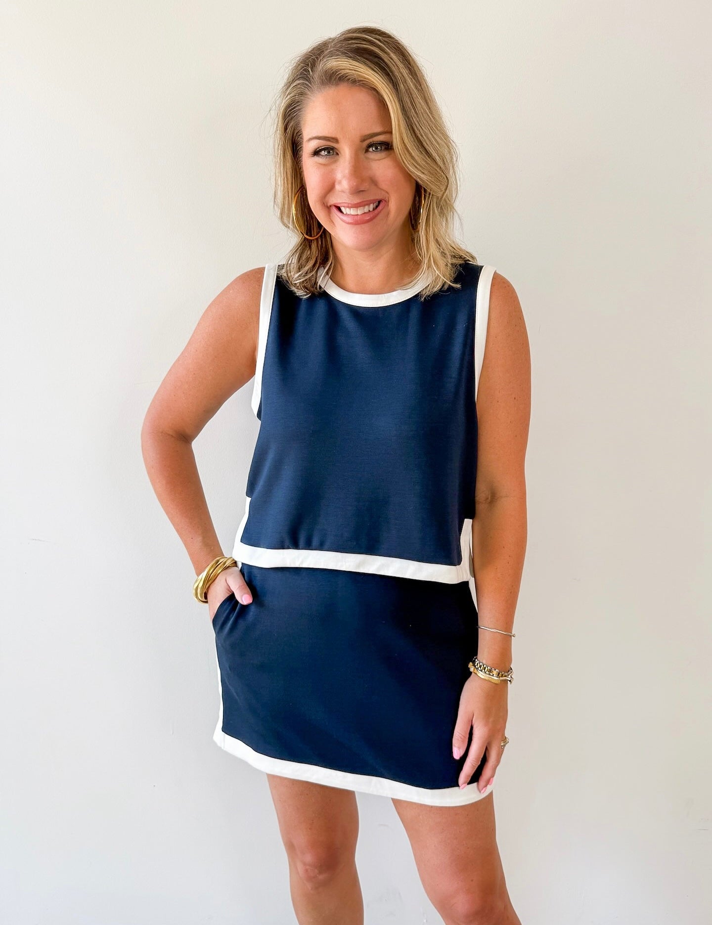 Contrast Binding Top & Skort Set