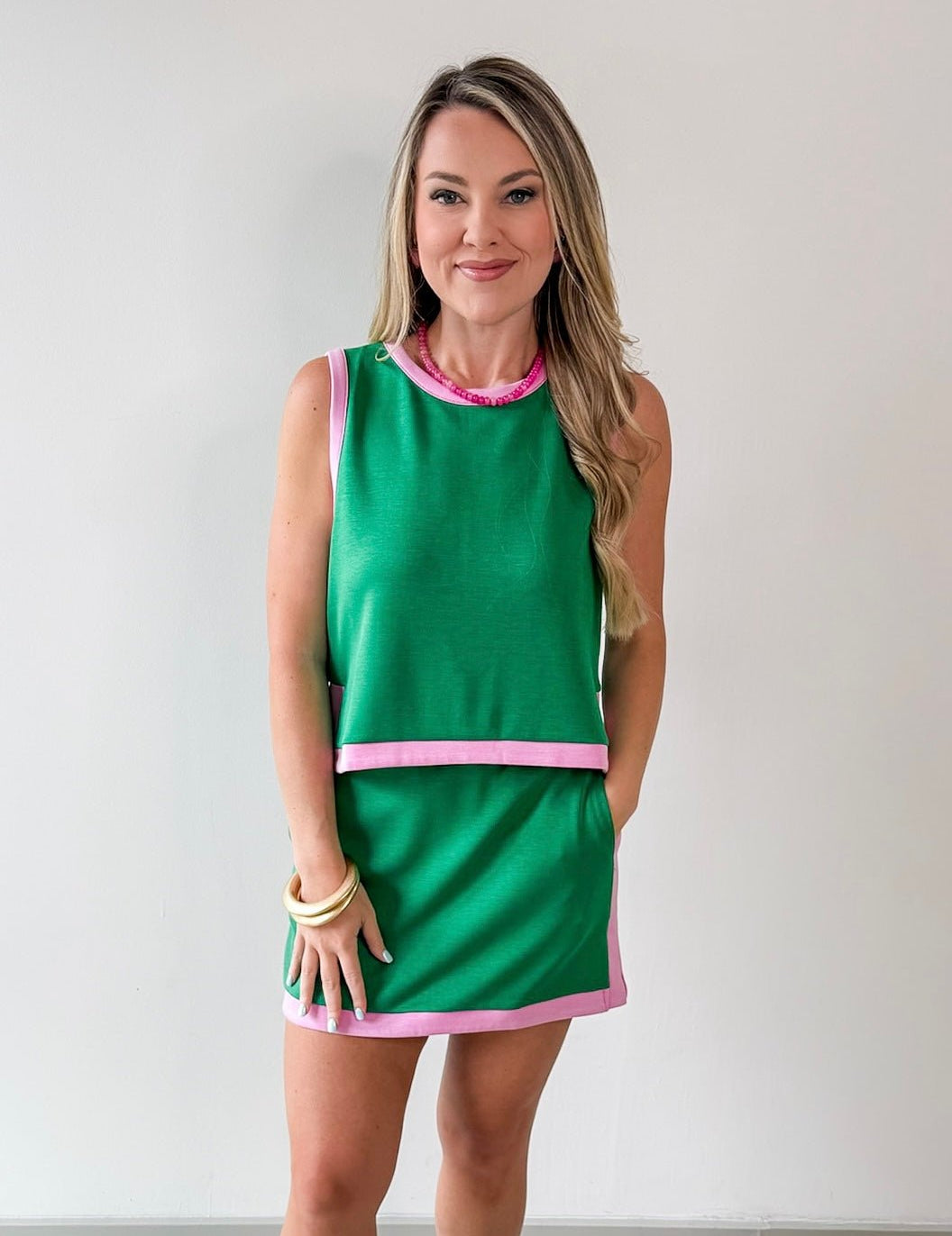 Contrast Binding Top & Skort Set