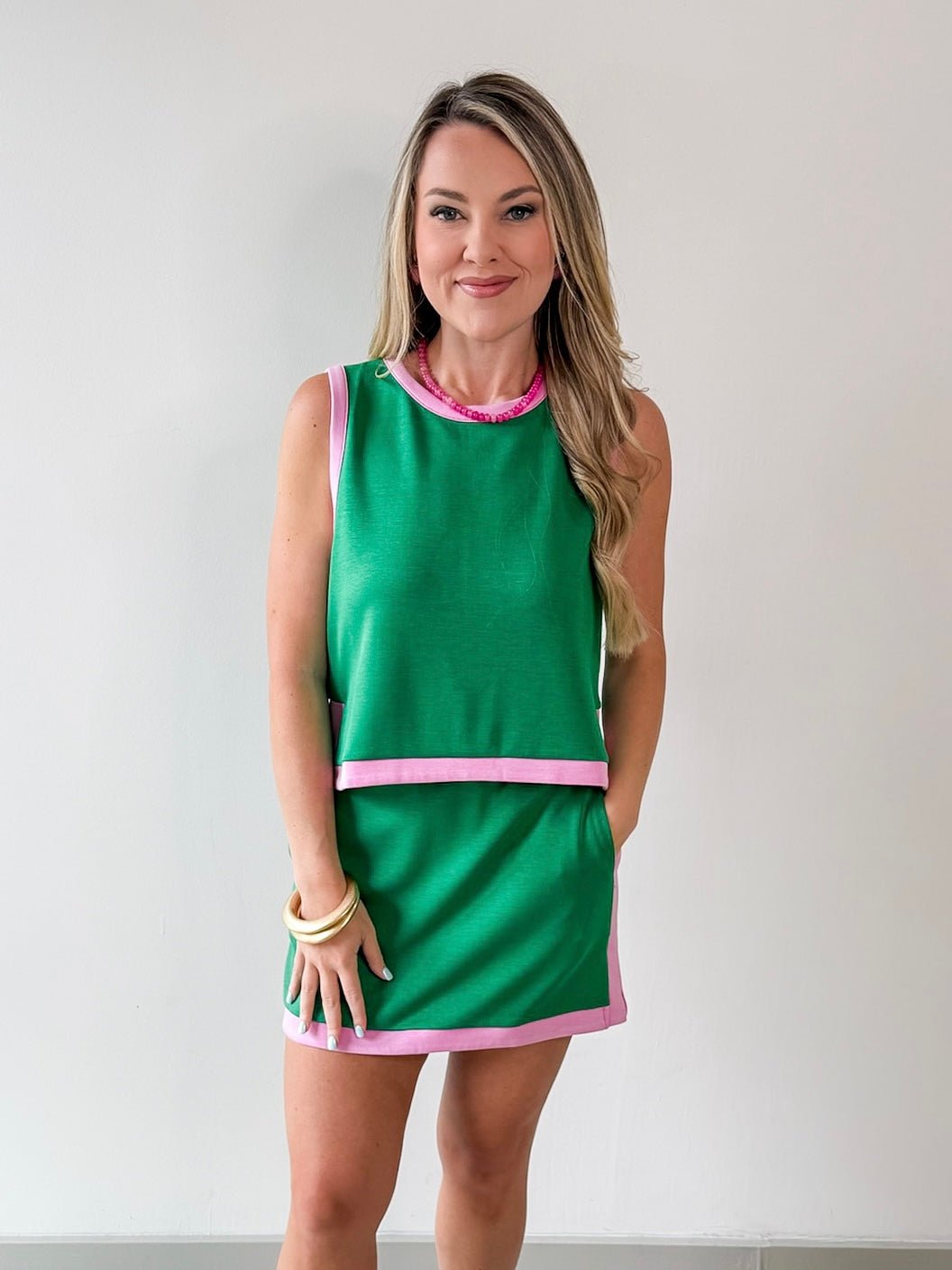 Contrast Binding Top & Skort Set