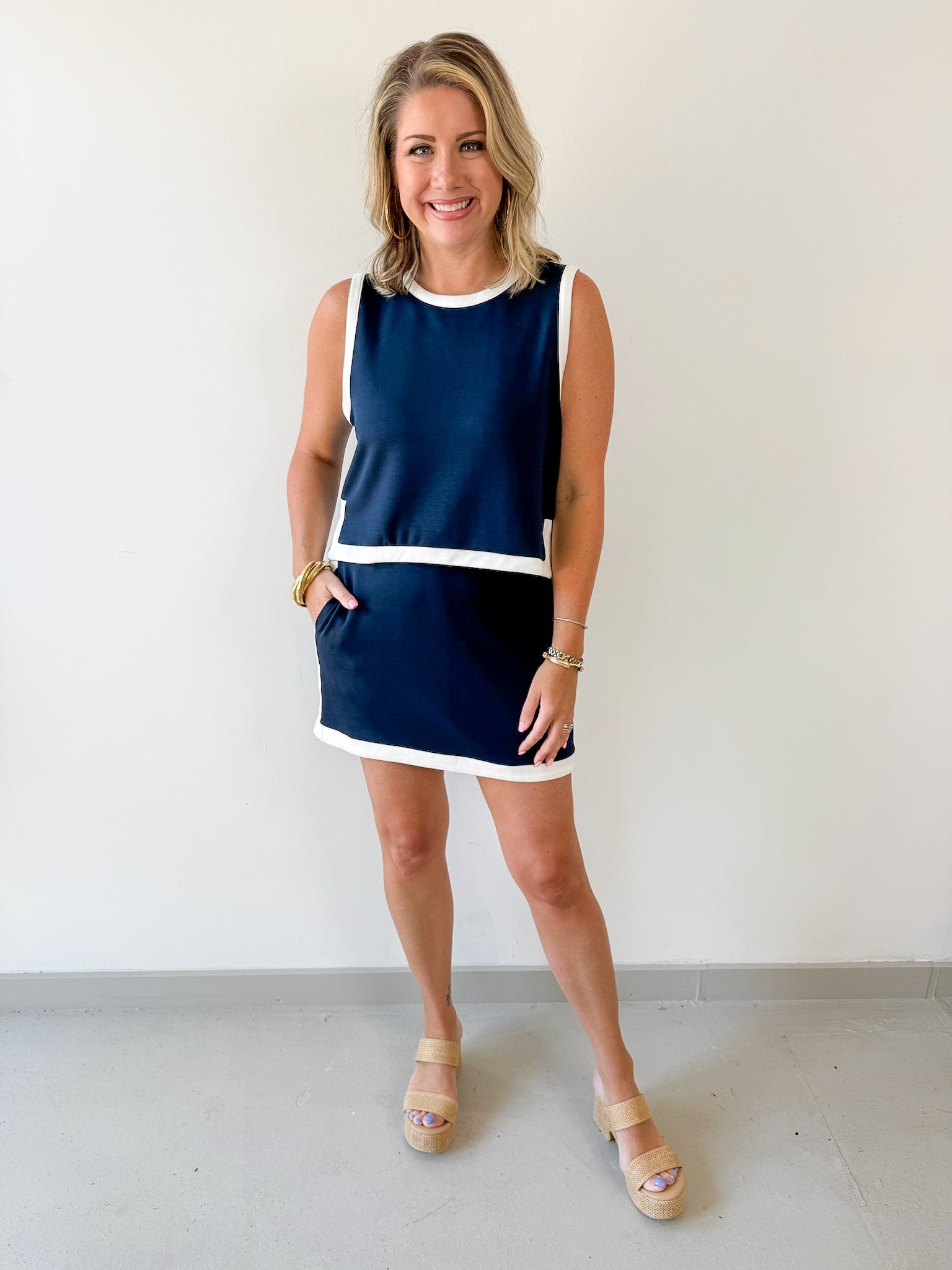 Contrast Binding Top & Skort Set