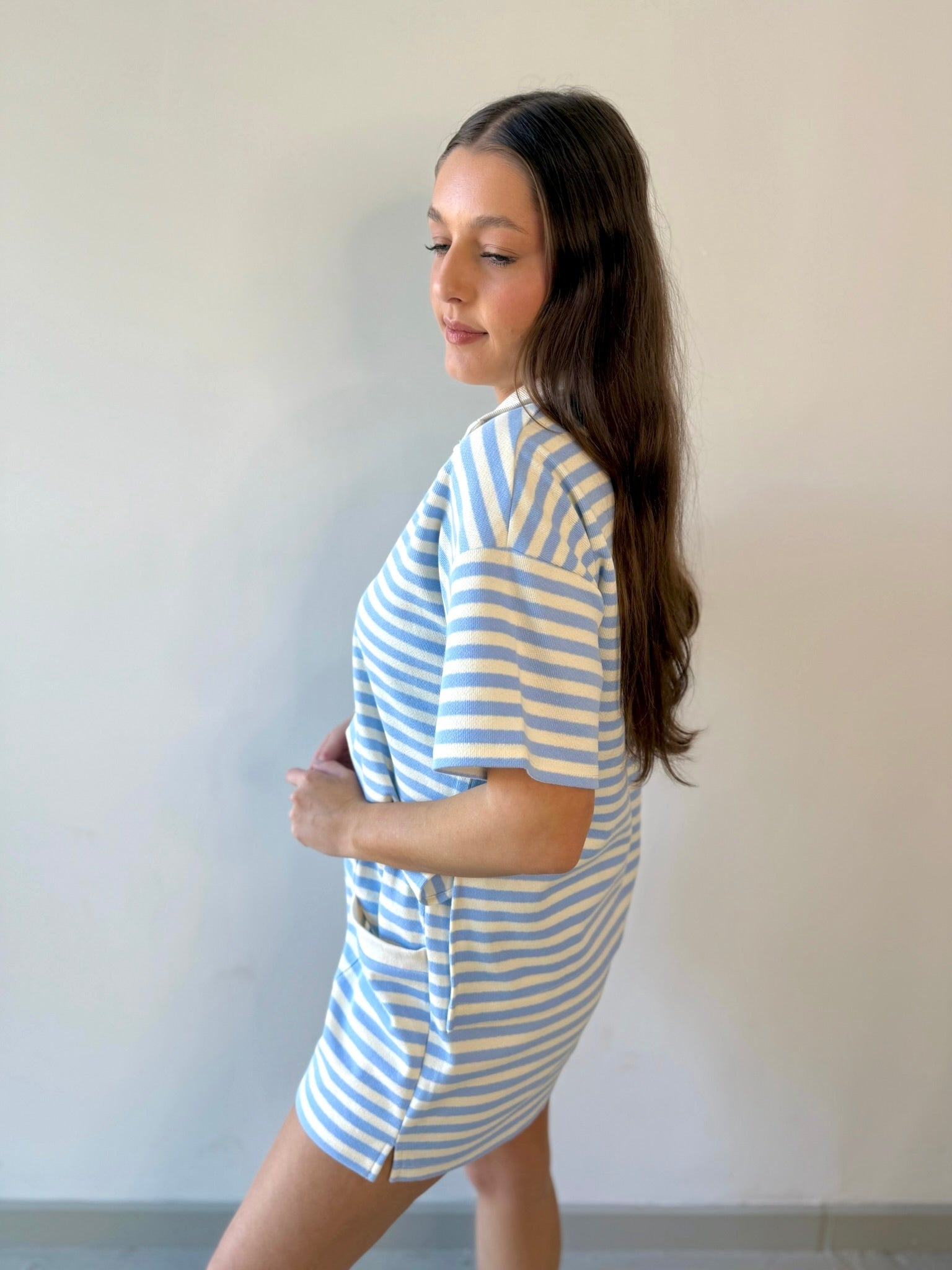 Contrast collar Knit top & Short Set