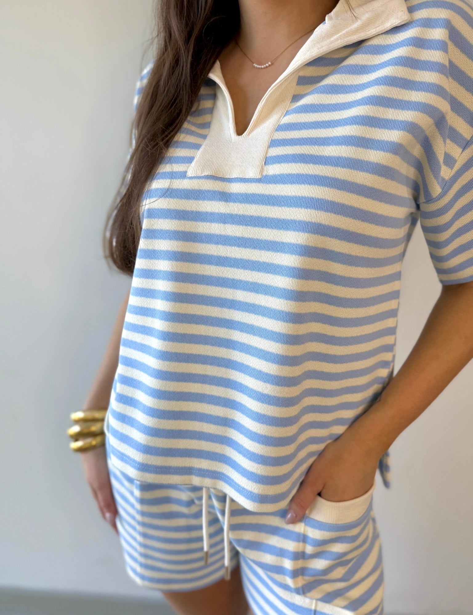 Contrast collar Knit top & Short Set