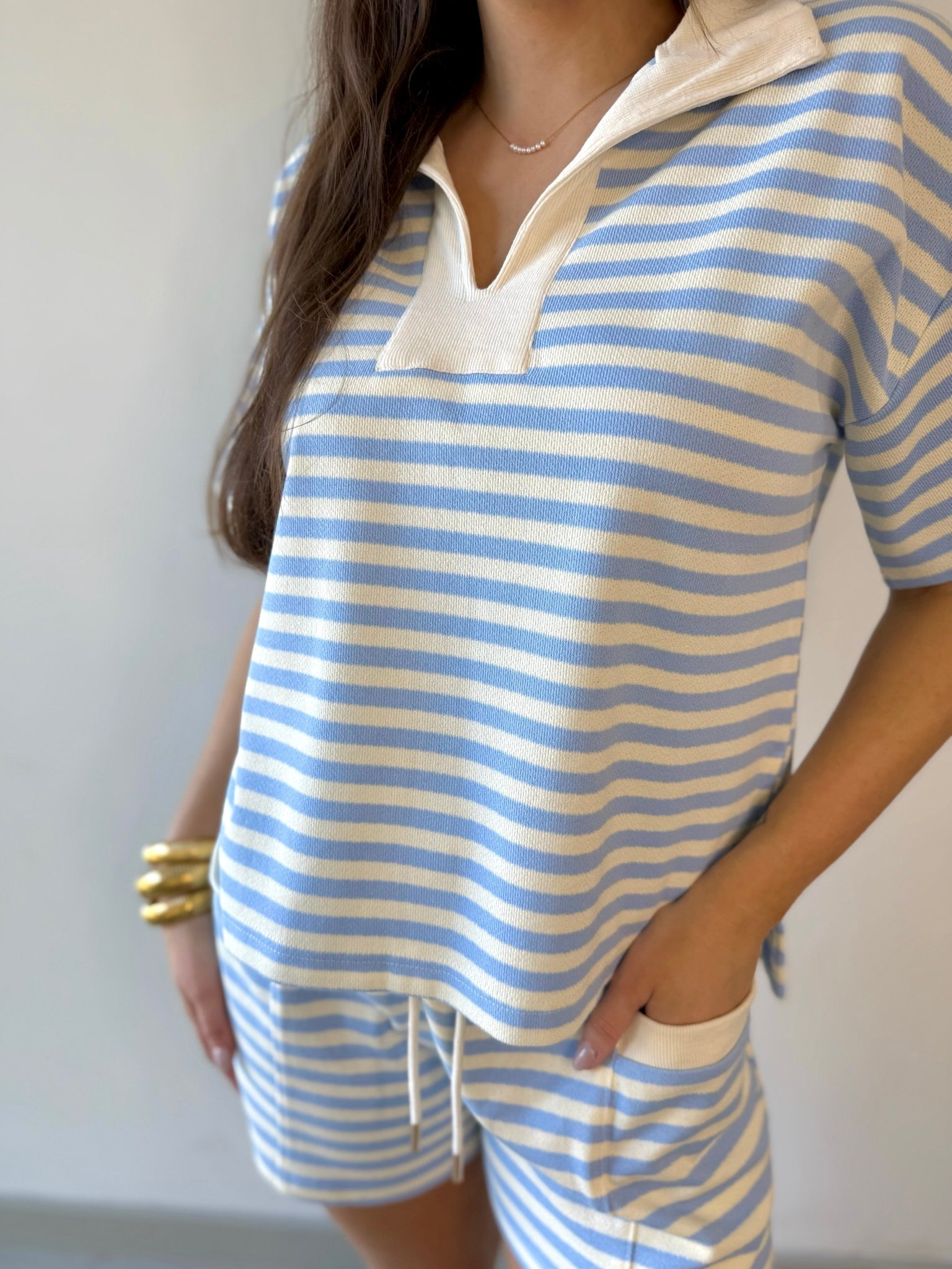 Contrast collar Knit top & Short Set