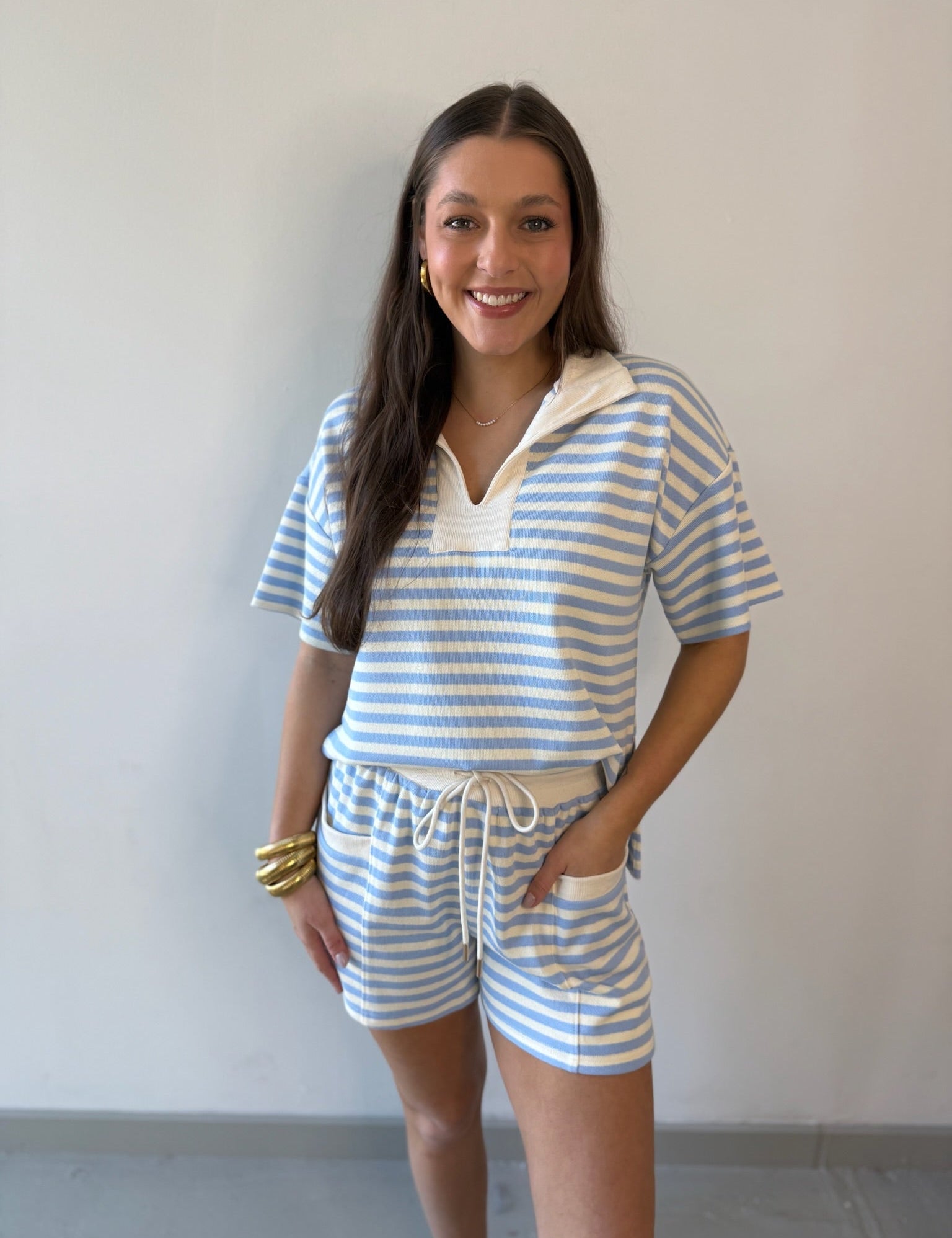 Contrast Collar Knit top & Short Set