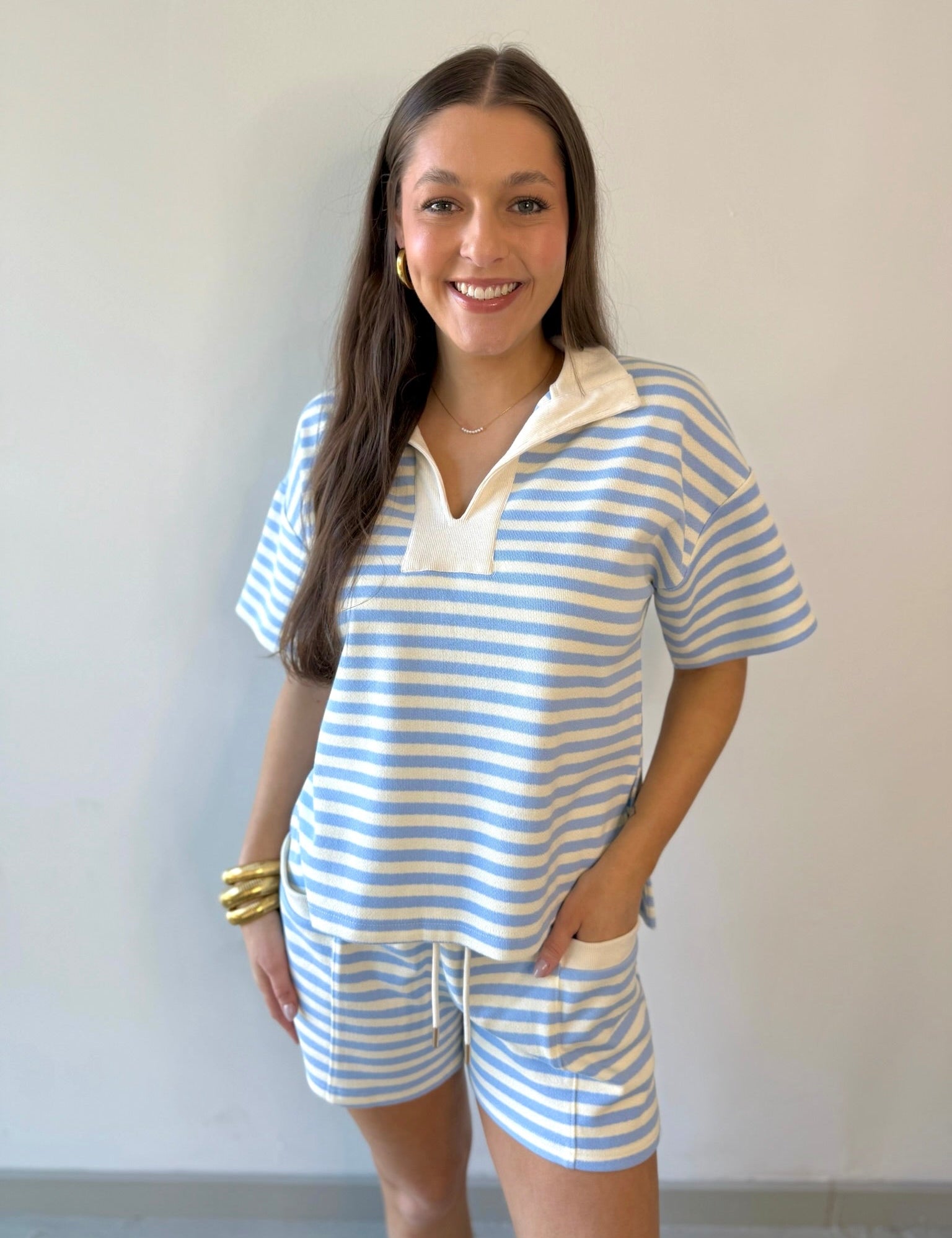 Contrast collar Knit top & Short Set