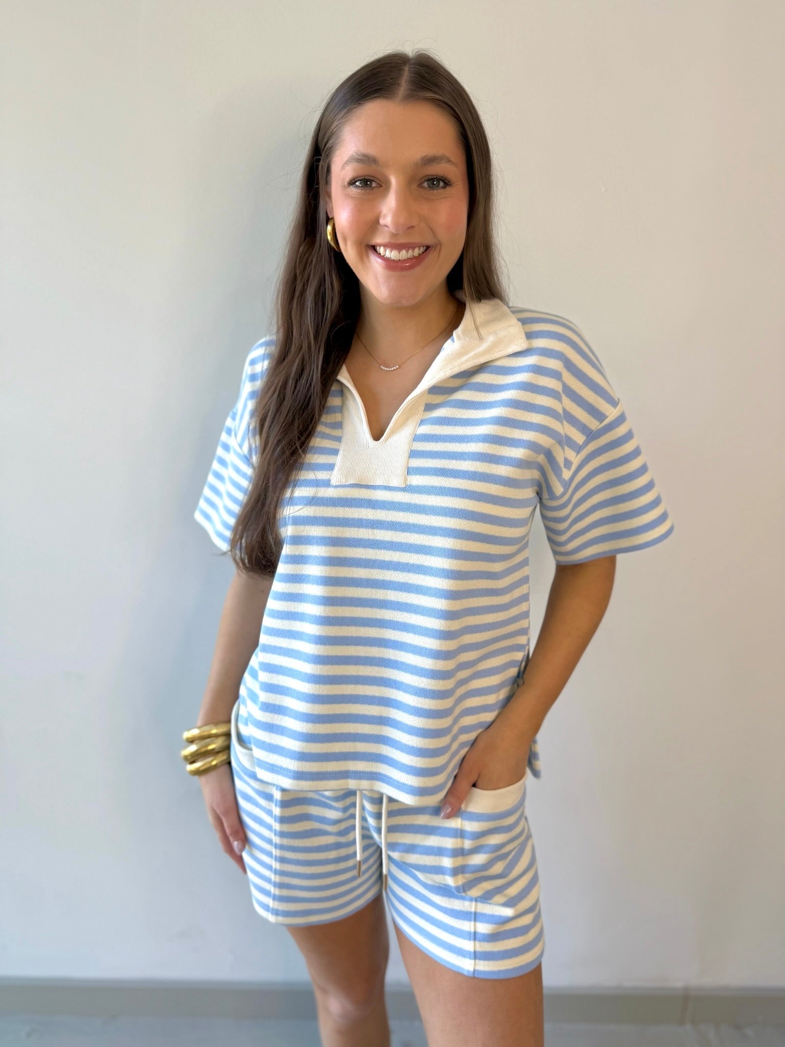 Contrast collar Knit top & Short Set