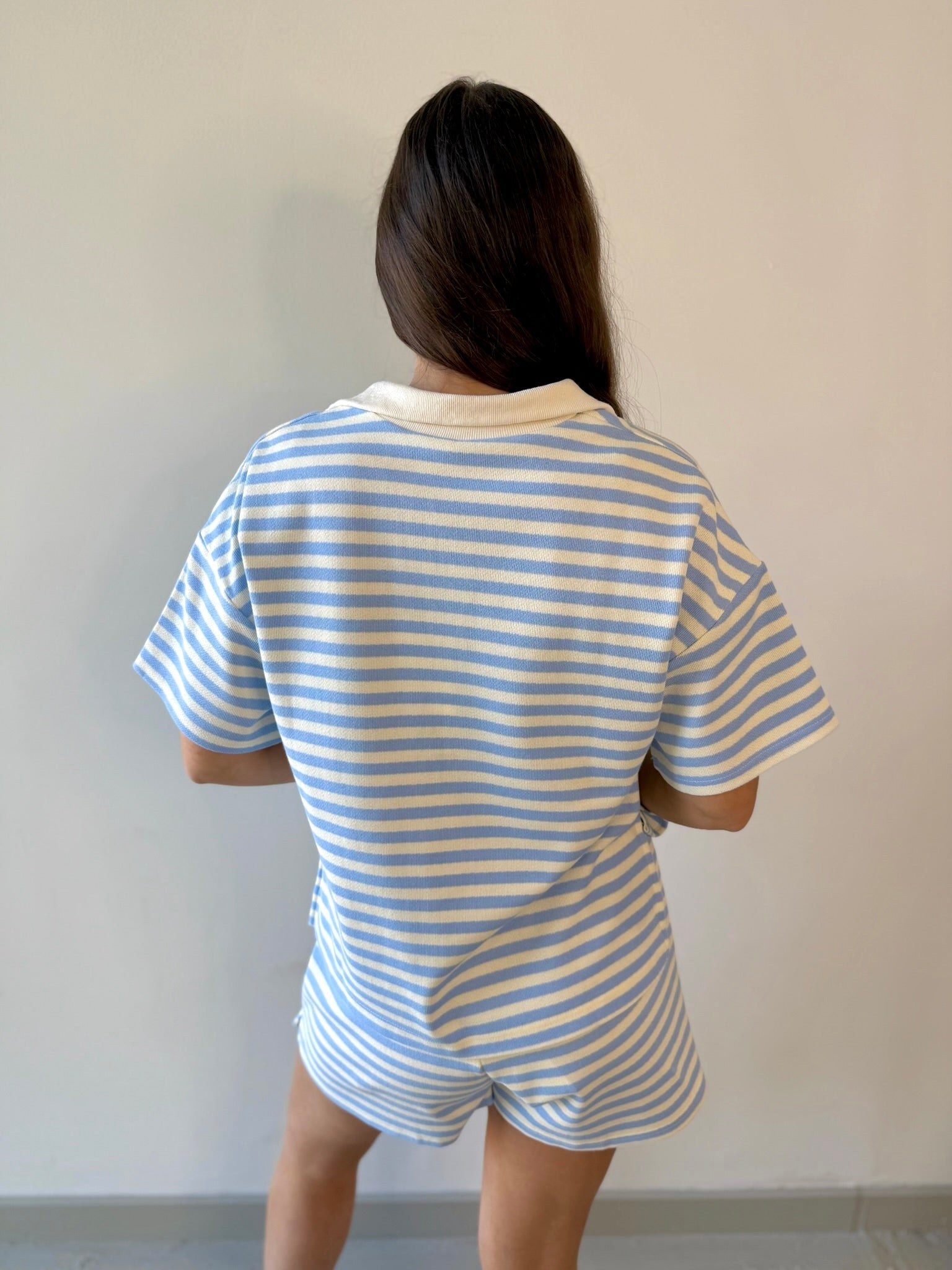 Contrast collar Knit top & Short Set