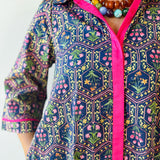 Contrast Floral Midi Dress - Navy/ Magenta