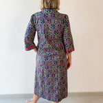 Contrast Floral Midi Dress - Navy/ Magenta