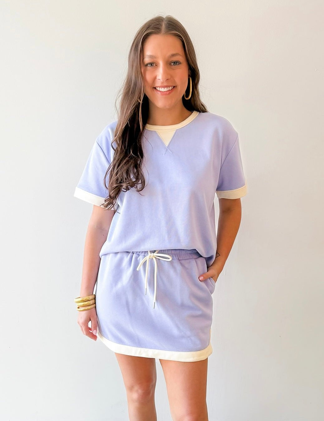 Contrast Knit Top & Skirt Set - Periwinkle
