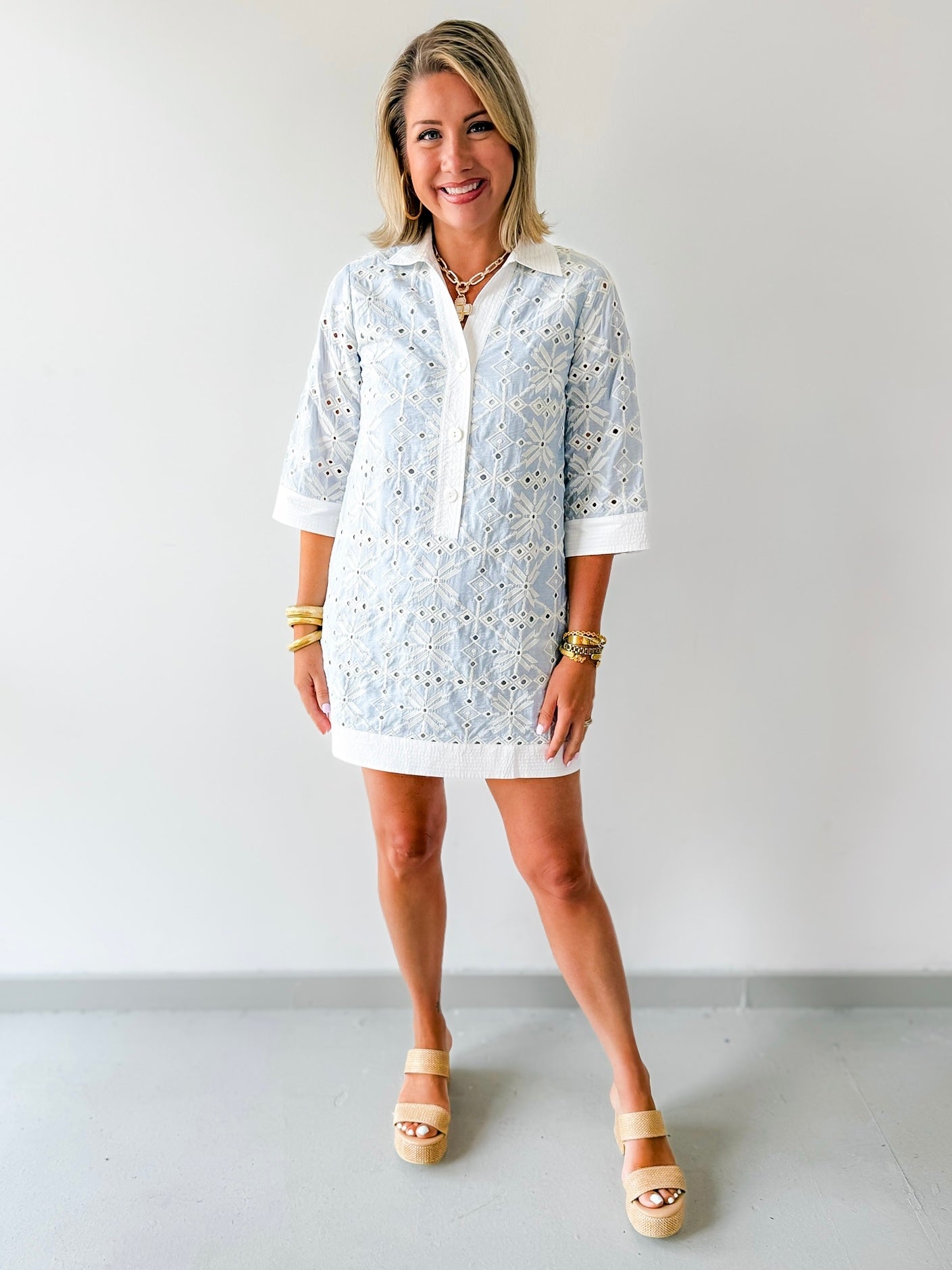 Contrast Lace Eyelet Dress