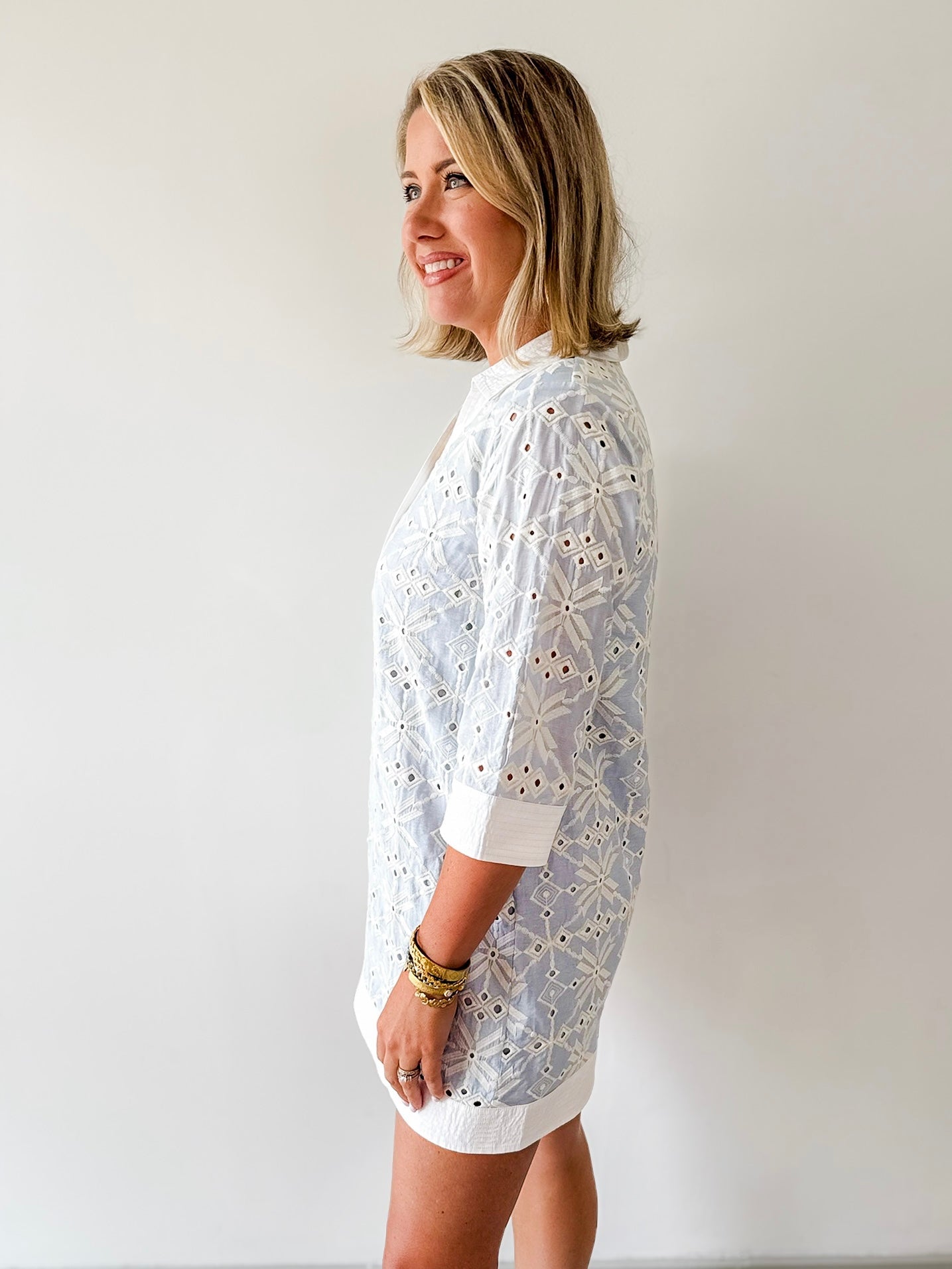 Contrast Lace Eyelet Dress
