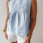 Contrast Mesh Yoke Top - Blue