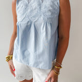 Contrast Mesh Yoke Top - Blue