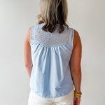Contrast Mesh Yoke Top - Blue