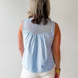 Contrast Mesh Yoke Top - Blue
