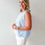Contrast Mesh Yoke Top - Blue