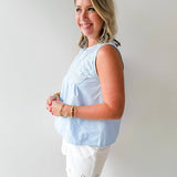 Contrast Mesh Yoke Top - Blue